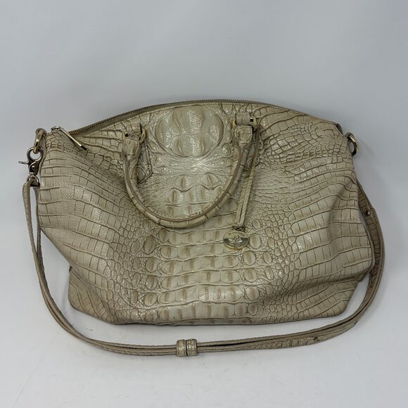 Brahmin cream Duxbury satchel bag embossed leather - Picture 1 of 16